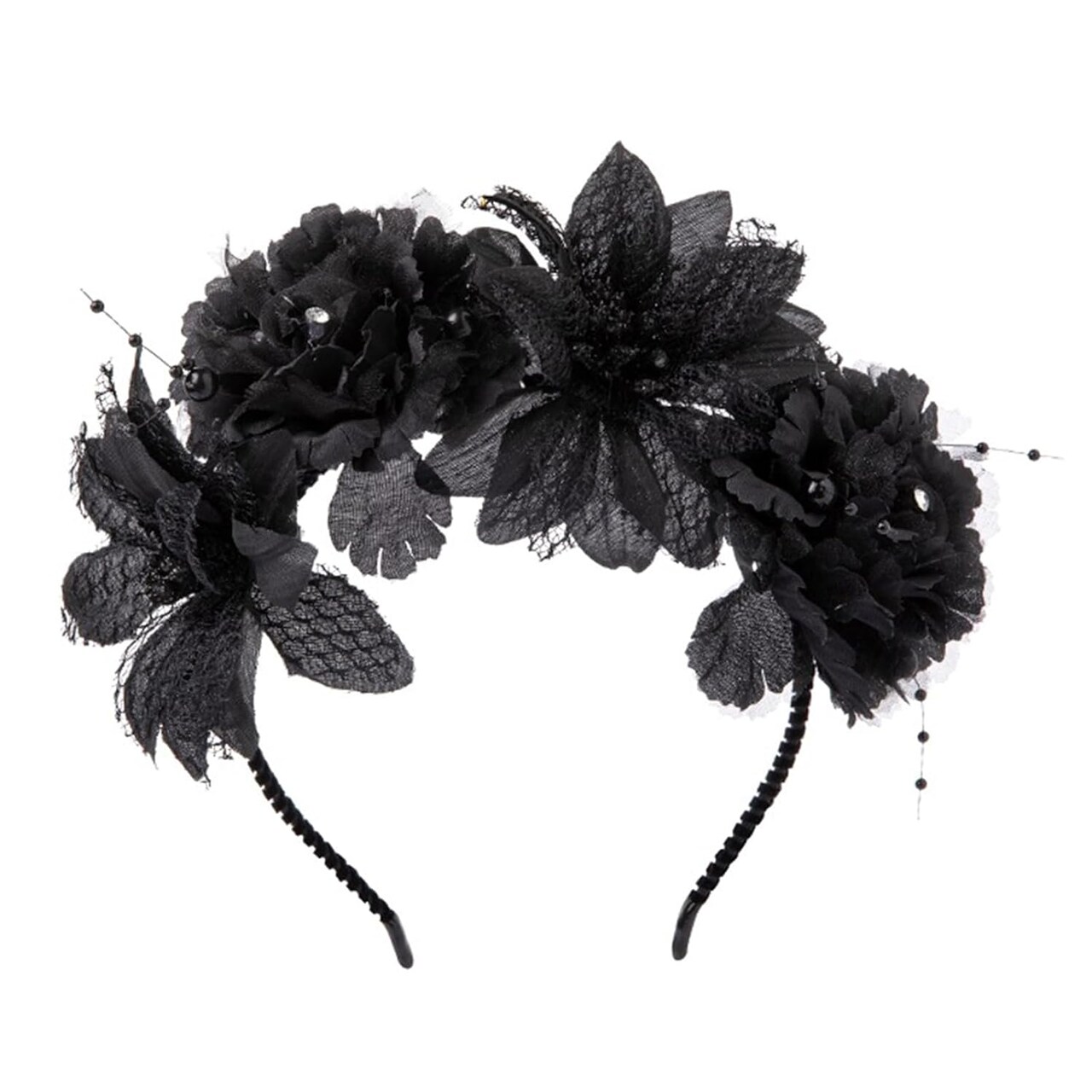 Halloween Black Flower Headband Day of the Dead Mexican Floral Hair Hoop Black Gothic Flower Hairband for Halloween Hair Accessories